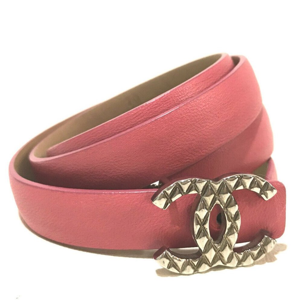 CHANEL Pink Leather CC Logo Belt